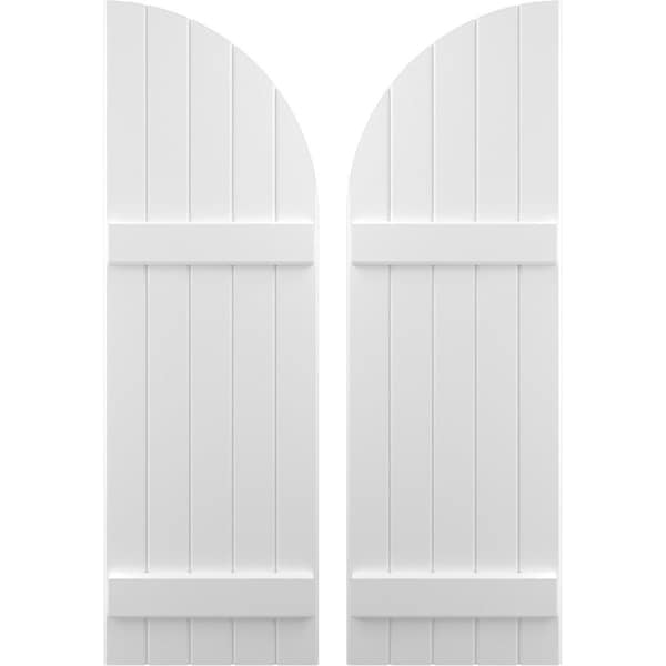 Ekena Millwork Americraft 5-Board (2 Batten) Wood Joined Board-n-Batten Shutters w/ Arch Top, ARW101BQ518X77WHH, PR ARW101BQ518X77WHH - main